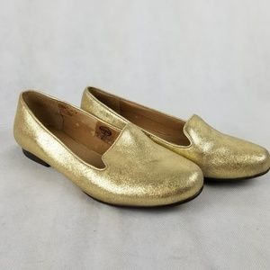 Fossil Gold Metallic Leather Loafers Flats 6.5